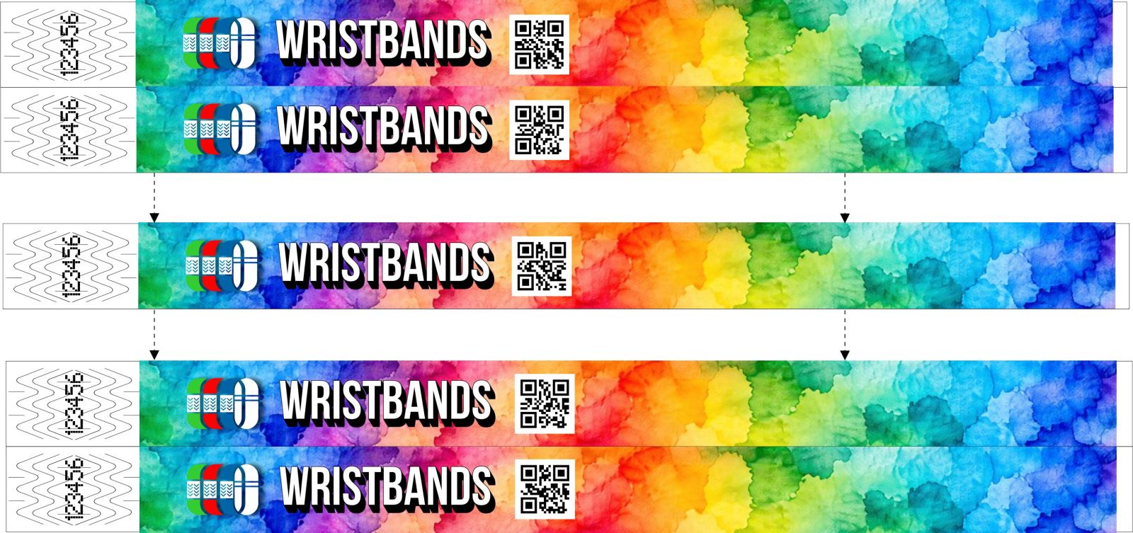 Pulseras impresas, cada una con un código QR distinto