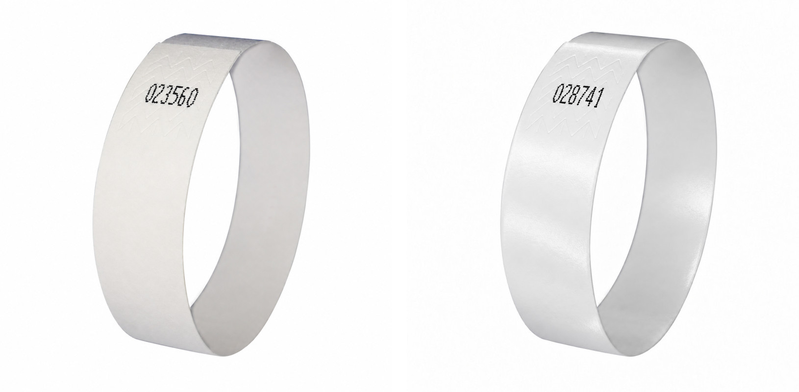 Una pulsera para impresora láser mate y otra brillo, una junto a otra