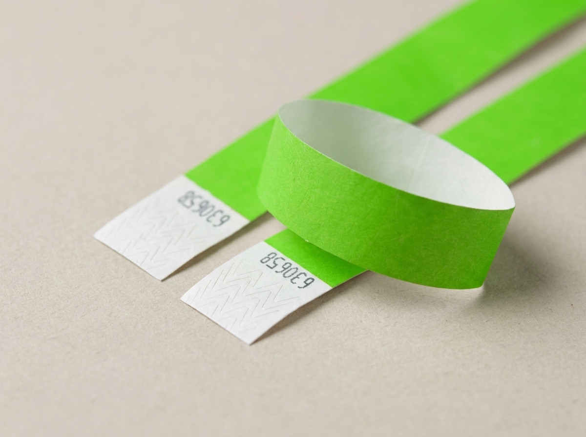 Comparacion en paralelo de una pulsera de papel arrugada tras un dia de uso y una pulsera de Tyvek todavia intacta