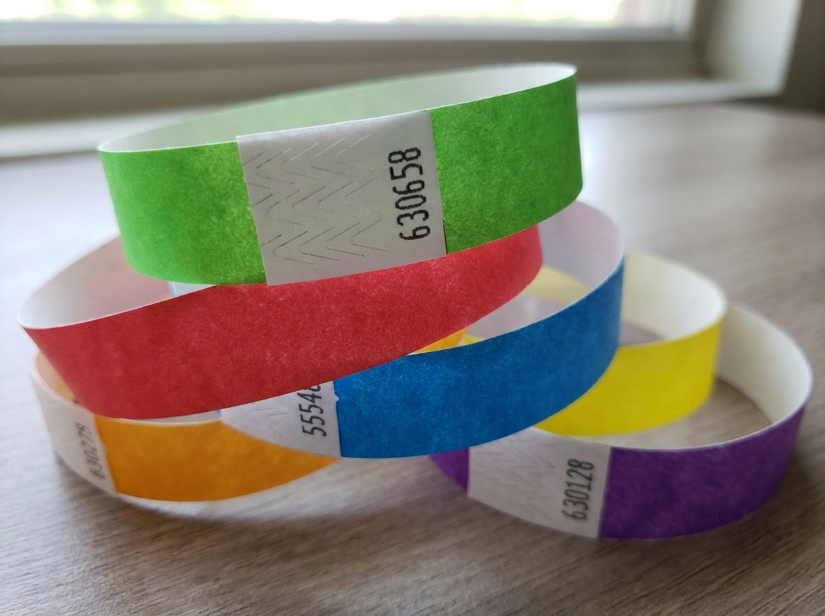 pulseras identificativas inviolables de colores con cierre antitransferencia para gran evento seguro
